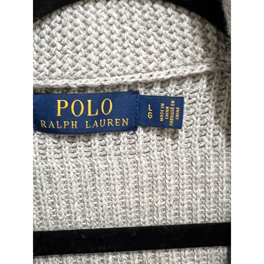 Polo Ralph Lauren Cotton Chunky Knit Shawl Collar Cardigan Gray Men’s Sz L - Picture 3 of 9